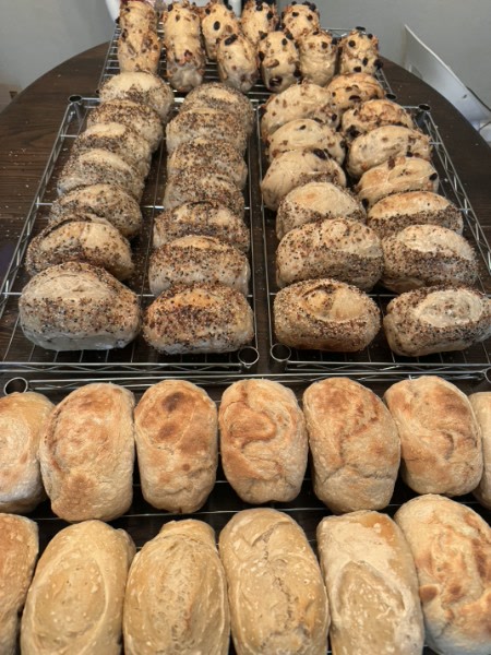 Loaves cooling on racks